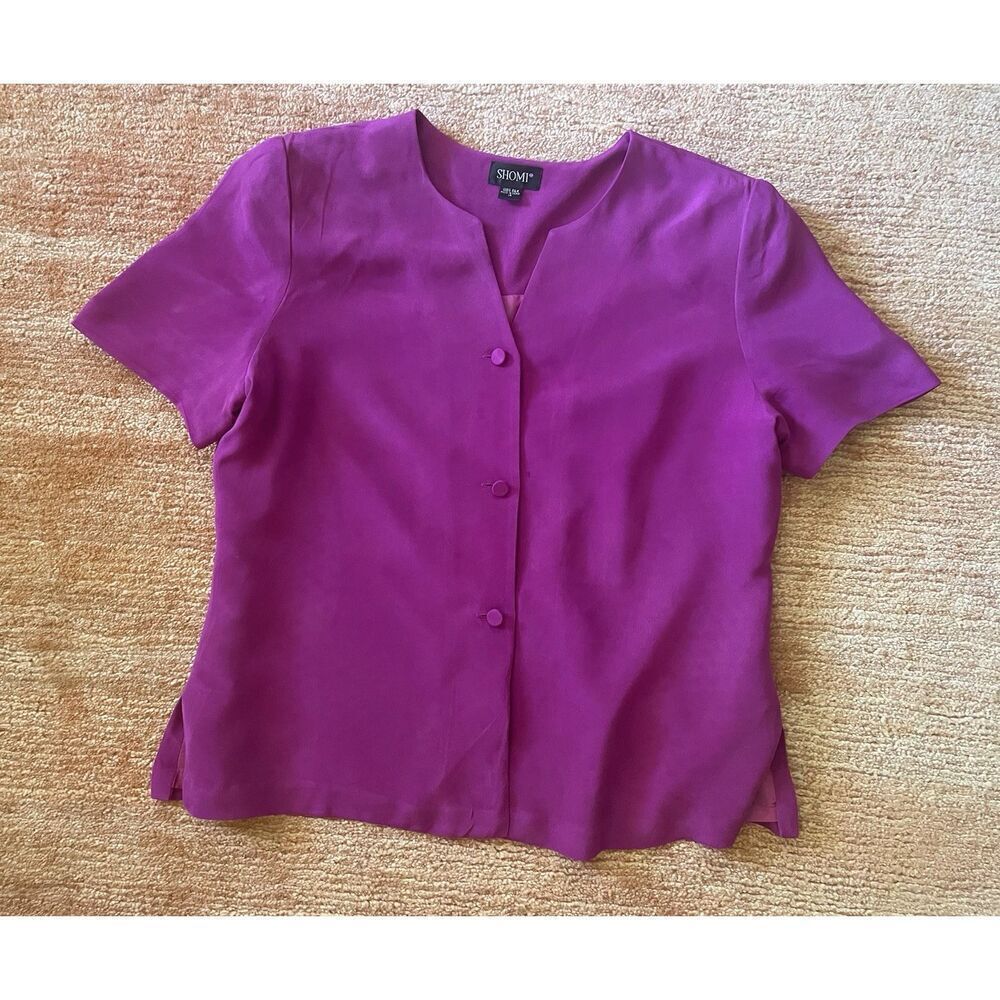Shomi Vintage Silk  Lined Short Sleeve Button Up Women’s Pink Jacket Size 14